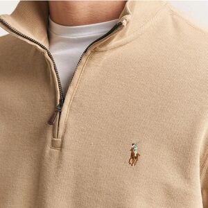 Polo Ralph Lauren Estate Rib Quarter Zip Pullover Cotton Beige Cream Mock Neck L